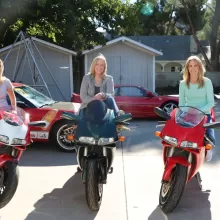Stuntwomen Amy Johnston, Debbie Evans and Donna Evans